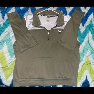 VS PINK Army Green Quarter Zip Sweatshirt